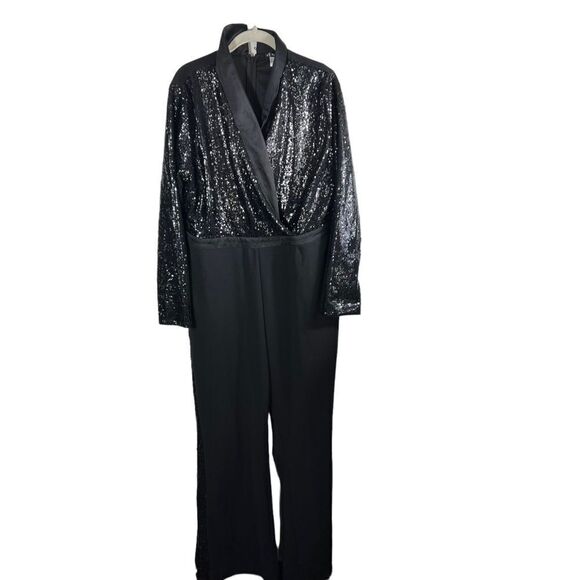 Venus Sparkly Black Sequin Jumpsuit - Picture 1 of 10